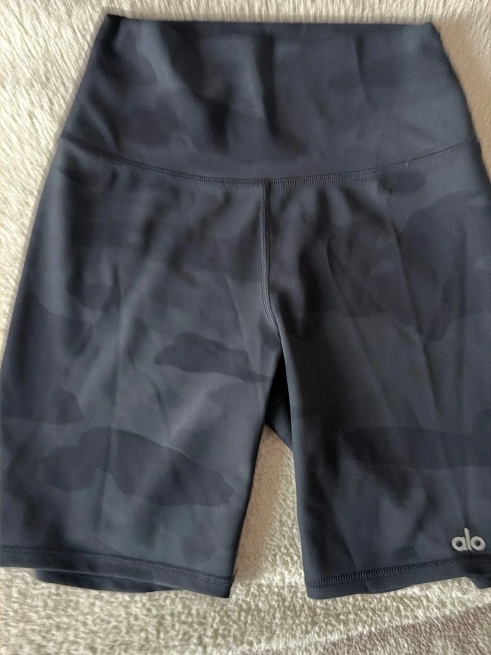 ALO Yoga Black Camo High-Rise Bike Shorts